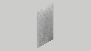 A vertically oriented, rectangular, flat gray panel with fine horizontal lines, shown against a light gray background at an angle.