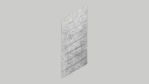 Isometric view of a single, vertical, rectangular concrete wall panel with horizontal joint lines, set against a plain gray background.